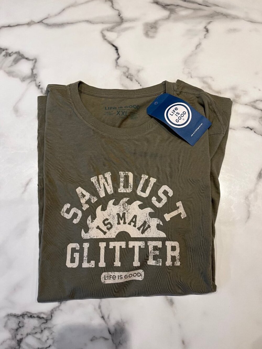Life is Good - Sawdust Is Man Glitter Crusher T-shirt XXL Olive Green